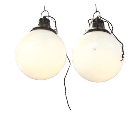 A pair of modern globular pendant light fittings, drop including bracket 60cm 