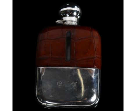 A George V silver and half leather-covered hip flask, with silver cup, Sheffield 1926 