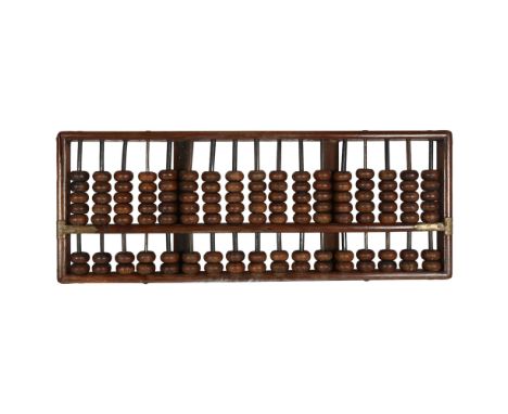 A Chinese style brass banded abacus, L47cm, H18cm 