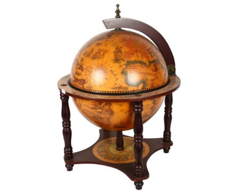 A reproduction table-top globe drinks cabinet, height 56cm, diameter 41cm