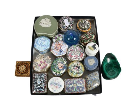 A collection of trinket boxes and paperweights, including Wedgwood, The William Morris Collection, Patricia Luke etc 