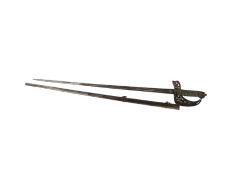 An 1890 pattern British infantry sword by J.G. Plumb, Westminster, in steel scabbard, length 102cm 