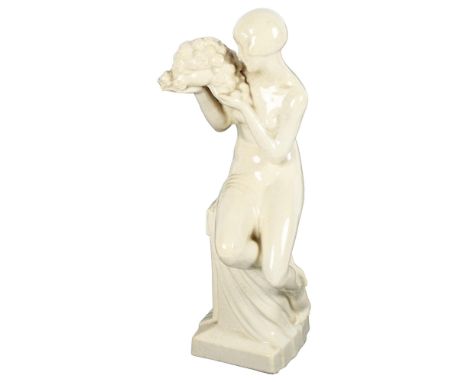 RAYMONDE GUERBE - an Art Deco crackle-glaze ceramic figure "Summer", signed to the back of the stepped base, H32cm 