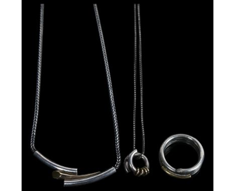 SCRUPLES A/S - various sterling silver and silver-gilt jewellery, to include 2 necklaces and multi-spiral ring 