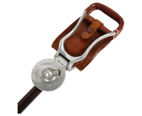 A "Warwick" Vintage aluminium and leather seated shooting stick, by W M Mills Ltd Birmingham, H75cm 