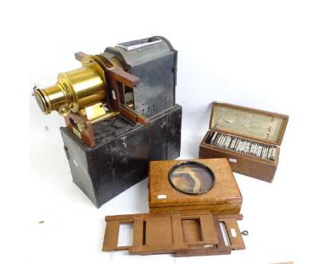 J Lizarus, a Victorian magic lantern "The Challenge", brass-mounted in original metal case, a walnut Graphascope folding view