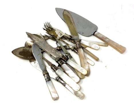 A quantity of cutlery, vintage slice, pickle fork etc  