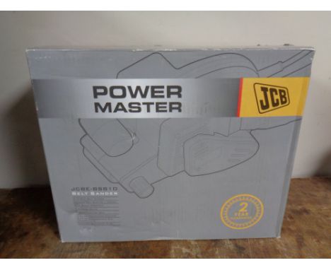 A boxed JCB Power Master belt sander 