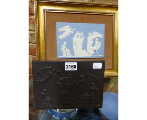 A Wedgwood black Basalt plaque of classical figures after the 18th Century original by John Flaxman Jnr. C1786. 14 x 19.5cm  
