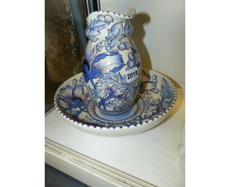 Bursley ware Charlotte Rhead flower decorated pottery jug and bowl