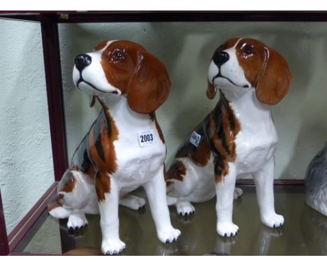 A pair of Beswick pottery figures of fox hounds. 32cm high