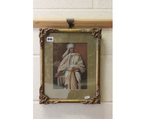 Gilt Framed Oil Painting Portrait of Man in Arab Dress and Headgear 