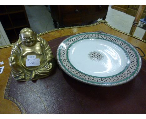 Brass Buddha together with a 19th century Ceramic and Copper Warming Plate