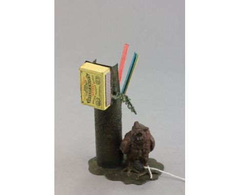 Cold Painted Owl and Tree Trunk Matchbox Holder