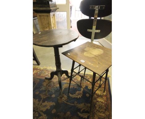 Early 19th century Oak Tripod Table together with a Square Side Table with slender turned legs