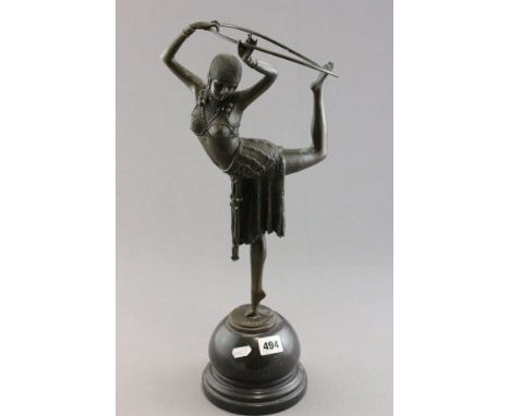 Bronze Art Deco Style Dancer Figurine, signed with foundry seal 'Chipurus'