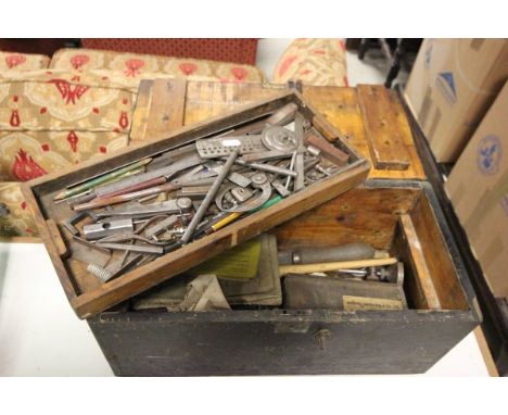 Old Pine Work Tool Box with various Tools