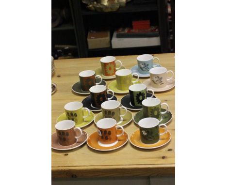Set of Six Wedgwood Susie Cooper 'Carnaby Daisy' Pattern Coffee Cans and Saucers together with Seven Wedgwood Susie Cooper Co