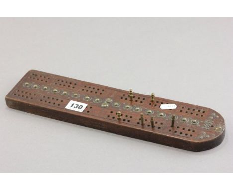 19th century Oak and Brass Studded Cribbage Board