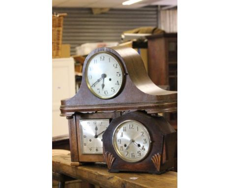 Two Oak Cased Mantle Clocks and an Art Deco Walnut Cased Mantle Clock