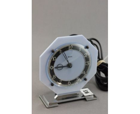 1930's Art Deco Blue & Chrome Ferranti Electric Mantle Clock