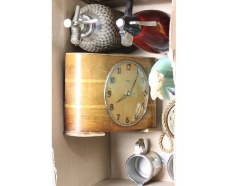 Two Vintage Soda Syphons plus a Box of Sparklets together with a Brass Swing Mirror, Japanese Style Figure in Green Dress, Ci