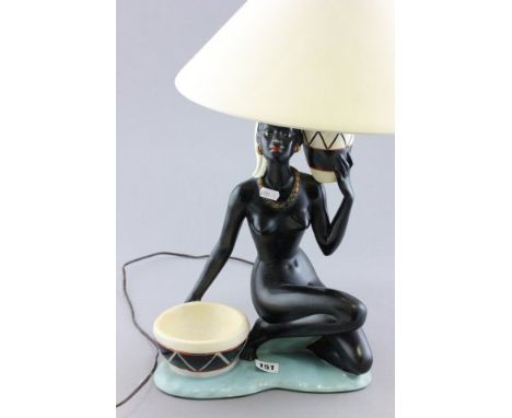 1950's Plaster Table Lamp in the form of a Naked Black Lady with Drums