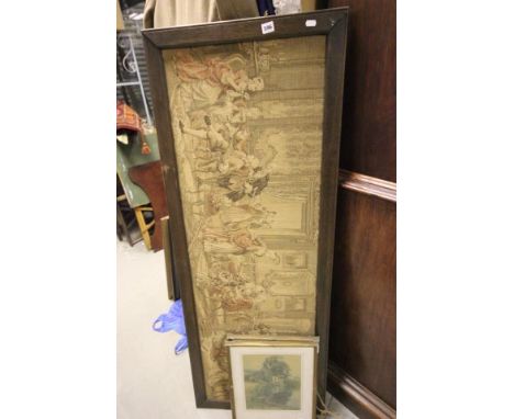 Oak Framed Large Tapestry of Classical Scene plus Two Signed Rural Scene Prints