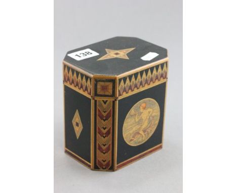 Treen Black Lacquered and Inlaid Tea Caddy