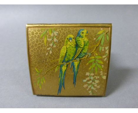 Vintage Zenette Compact decorated with Budgies 