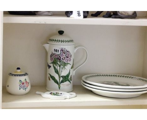 Portmeirion 'Botanic Garden' Cafetiere, Three Dinner Plates and a Teabag Dish plus a Poole Pottery Preserve Jar