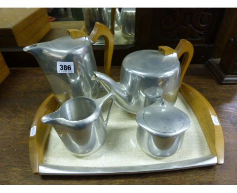Picquot ware Four Piece Tea Service on Tray