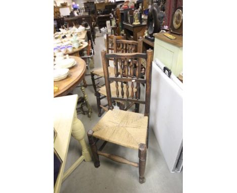 Three Oak and Rush Seated Ladder Back Chairs