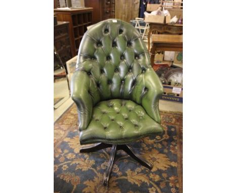 Green Button Back Leather Swivel Office Chair