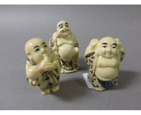 Three Netsuke including a Buddha x2 and Buddha Boy