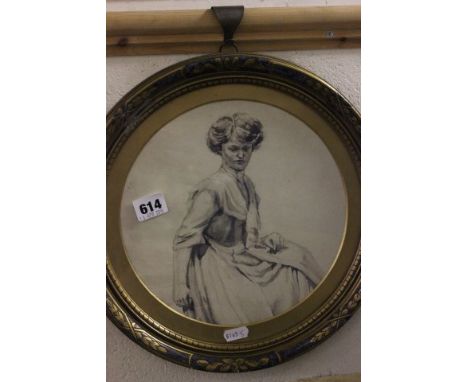 19th / 20th century Watercolour Portrait of a Farm Girl in Circular Frame