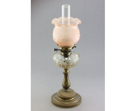 Victorian Brass Oil Lamp with Pink Glass Shade