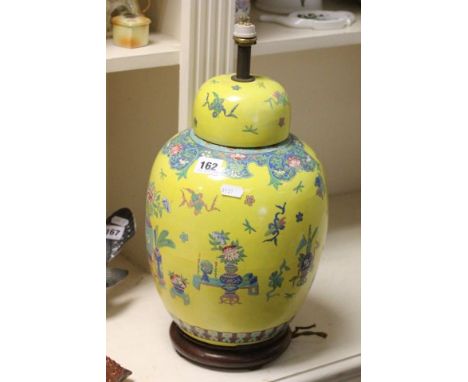 19th century Yellow Ground Ginger Jar converted to a lamp