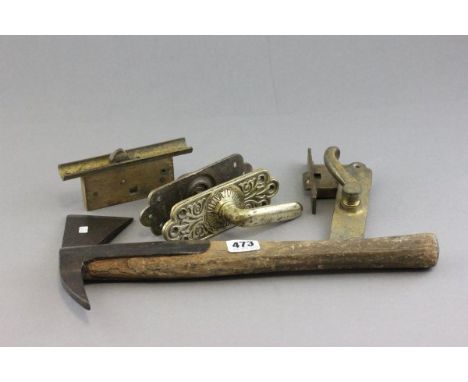 A London Midland Scottish (LMS) Railway Axe, Carriage Compartment Handles and Locks 