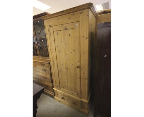 Pine Single Door Wardrobe with Drawer Below