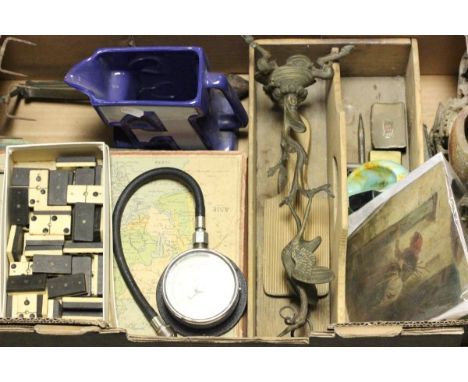 Box of Mixed Collectables including Wooden Butterpats, Cutlery Tray, Stamp Album, Boxed Wooden Map Jigsaw Puzzles, Soapstone 