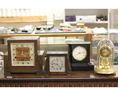 Two 1930's Oak Cased Mantle Clocks, including Parsons of Bristol together with a Slate Effect Mantle Clock and an Anniversary