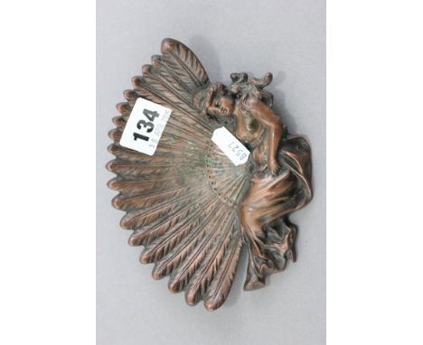 Art Nouveau Bronze Dish in the form of a Lady with Feather Fan