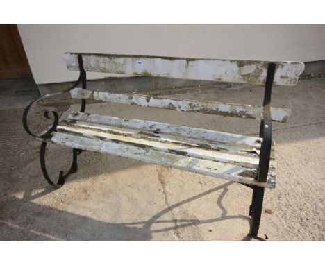 White Painted Wooden and Wrought Iron Bench 