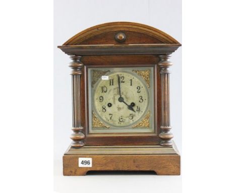 Victorian Mahogany Cased Mantle Clock with silvered dial
