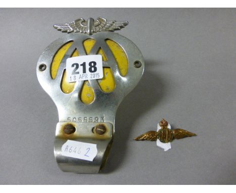 Gilt & Enamel RAAF Brooch together with an AA Badge