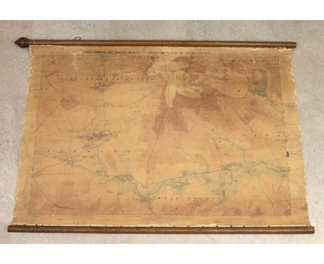 1891 Ordnance Survey map of Avebury &amp; Winterbourne Monkton, mounted as a roller map. Coloured and presented by F J Bennet