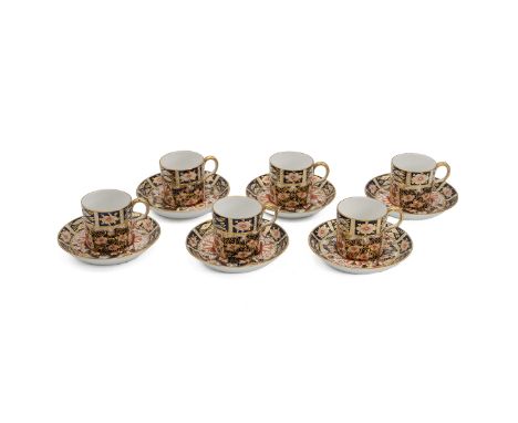 Royal Crown Derby set of 6 coffee cans and saucers in traditional Imari pattern 2451 with the year cypher for 1935. (6) &nbsp