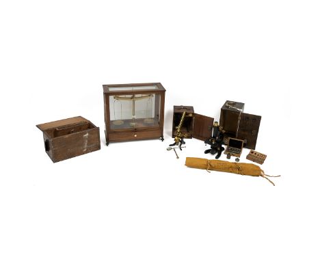 Scientific Instruments. Beck Ltd model 29 Microscope in oak case, unnamed gilt brass microscope in mahogany case, sledge micr