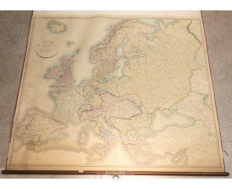 John Cary, A New Map of Europe c1834, 5ft Schoolroom Roller Map. Titled 'A new map of Europe, exhibiting its natural and poli